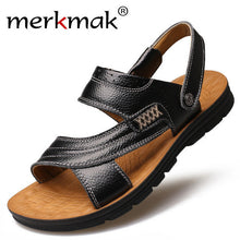 Merkmak Shoes's Men Genuine Leather Summer Beach Sandals Fashion Casual Men Flats Footwear Leisure Zapatos Hombres Dropshiping
