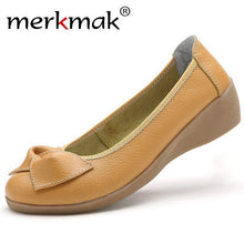 New 2017 Genuine Leather Women Flats Shoes Slip On Woman Fashion Leather Loafers Brand Designer Bow Zapatos Mujer Flat Shoes