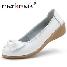 New 2017 Genuine Leather Women Flats Shoes Slip On Woman Fashion Leather Loafers Brand Designer Bow Zapatos Mujer Flat Shoes