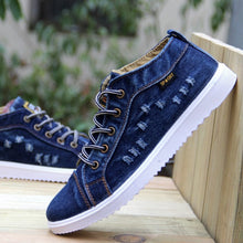 British Style Fashion Vintage Denim Jean Canvas Shoes Men High-top Casual Man Ankle Boots Flat Shoes Usual School Boy Footwear