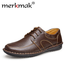 Merkmak New Fashion Men Casual Leather Shoes Genuine Leather Men's Flats Black Brown Soft Comfort Business Dress Mens Shoes