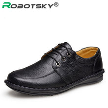 Merkmak New Fashion Men Casual Leather Shoes Genuine Leather Men's Flats Black Brown Soft Comfort Business Dress Mens Shoes