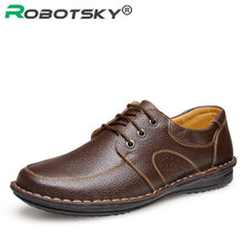Merkmak New Fashion Men Casual Leather Shoes Genuine Leather Men's Flats Black Brown Soft Comfort Business Dress Mens Shoes