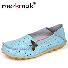 2017 New Woman Genuine Leather Shoes Lady Flats Slip on Loafers Women's Summer Hollow Out Big Size 35-40 Hot Sale Flat Shoes